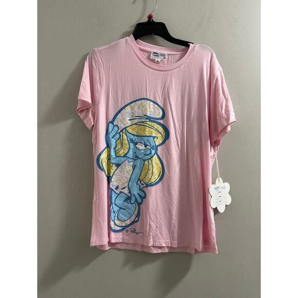 🔴The Smurfs x Unique Vintage Pink Smurfs Fitted Tee size M - Picture 1 of 7